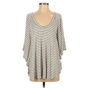 Neiman Marcus Oversized Grey Cream Striped Blouse Top Tunic Size XS